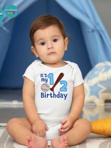 Baby 1/2 Birthday Onesies - Its my Half Birthday Baseball Blue
