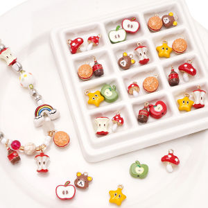 จี้โลหะผสม1ชิ้น/ถุงรูปเห็ด Apple น่ารักดาวห้าแฉกรูปหมีโคล่าแฮมเบิร์กจี้ทรงเสน่ห์งานทำมือแบบนีโอคลูกไม้เครื่องประดับค้นพบอุปกรณ์เสริมที่ทำ