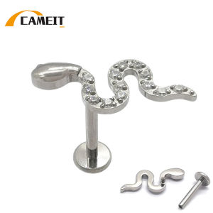 Titanium Viper Snake Zircon Labret Cartilage Earring Flat Back Stud Conch Tragus Helix Medusa Monroe Piercing ASTM F136