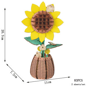 DIY Wooden Flower Sunflower 3D Puzzle Eternal Flowers Bouquet Lily Craft Model Kits Toys Romantic Gift for Birthday Home Decor