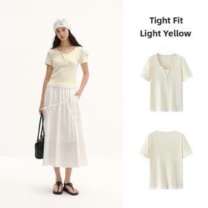 Semir | Color Blocked Faux Two-Piece Close-Fitting Short T-Shirt