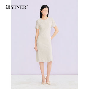 YINER | Đầm Elegance Ren Và Đính Hột Tròn Cổ
