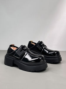 Mens Casual Thick Bottom Derby Shoes Fashionable Painted Leather Loafers Increased Height Indoor Leisure Shoes round Toe