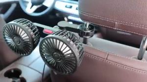 SEAMETAL Kipas Angin Mobil Kipas Angin USB Mobil Kipas Kepala Ganda Mobil Baris Belakang Kipas Kebisingan Rendah - Hitam
