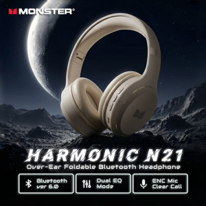 monster | Monster Harmonic N21 Bluetooth 6.0 Headphones Call Noise Reduction Headset Punchy Deep Bass Over-Ear Wireless Earphone with Mic