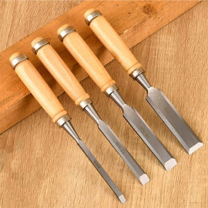 Professional 4Pcs Wood Carving Chisels Set - 6/12/18/24mm Chrome-Vanadium Steel with Ergonomic Beech Handles in Wooden Gift Case