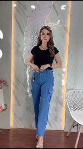 Kulot Cargo Wanita Highwaist Scuba Premium