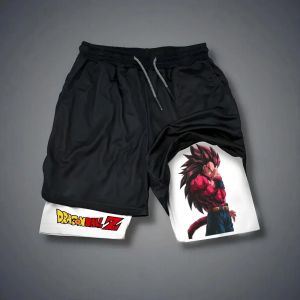 Bandai | Dragon Ball Mens Shorts Double Layer 2-in-1 Shorts Son Goku Japan Anime Summer Fall Trend Fake Two-Piece Sports Shorts