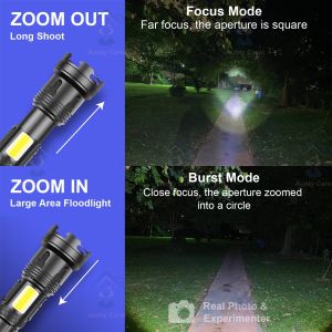 Torch Light Powerful Rechargeable XHP50 70 90COB with Backup Battery 26650 for Cycling Running Hiking Torch Light Waterproof Zoomable Flashlight USB Outdoor Camping Car Fishing LED Super Bright Rechargeable Torchlight 1000000 Lumens Free Casing 手电筒强光led