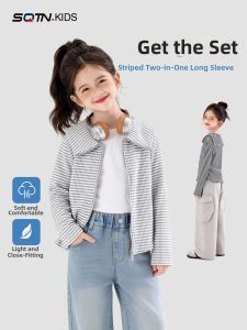 SQTN.KIDS | Áo Khoác Nữ Thời Trang Cổ Mới Có Sọc Thu