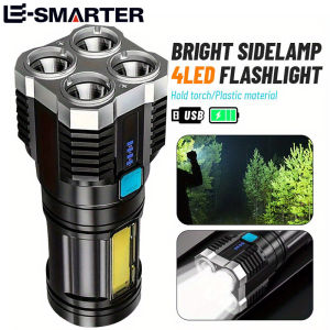 Portable Powerful 4LED Flashlight With COB Side Light USB Rechargeable Torch Outdoor Camping Tool High-Bright Searchlight 4 Mode