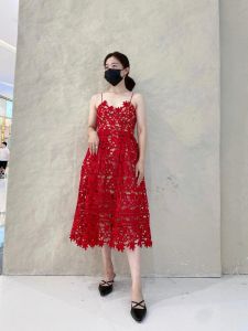 Summer New SP25 Soluble Lace Strap One Shoulder Dress Womens Holiday Beach Vacation Gown High Waist A-Line V-Neck Zipper
