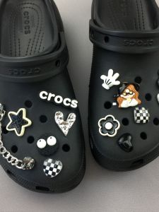 Cool Dark Black Silver Colorable DIY Crocs Clog Shoe Buckle Removable Hole Decorative Flower Shoe Accessories