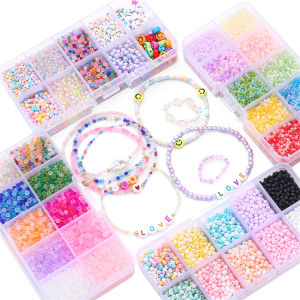2200-6600Pcs 2mm 3mm Charm Czech Glass Beads Box Set DIY Couple Friendship Bracelet Necklace Alphabet Letter Beads Smile Beads Kit For Jewelry Making Accessories