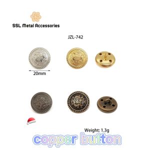 (20 cái) Nút áo kim loại (đồng) thời trang cao cấp mới nhiều màu phong cách hoàng gia dành cho áo vest sơ mi..- JZL-742
