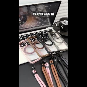 360 Rotate Stand Hidden Hanging Buckle for Apple 16promax Phone Case Iphone15pro Magnetic Wireless Charging 14pm with Stand 16 Cross Body Lanyard 15 Female IP Classy Protective Case