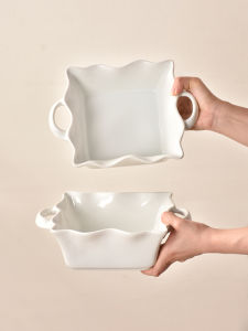 Large Size Ceramic Soup Bowl Wave Design Double Ear Nordic Simple Style High Capacity Porcelain Bowl for Home Use