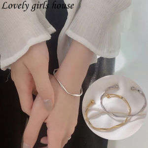 【♡Lovely girls house♡】Wave Pattern Plain Circle Open Bracelet for Women Light Luxury Simple Retro Bracelet
