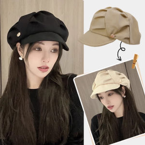 Fashion Berets Women Solid Color Pleated Cloud Hat Vintage Japanese Artist Newspaper Cap Spring Autumn Octagonal Hats