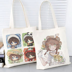 Large Capacity Canvas Shoulder Bag Gardeners Commuting Student Book Handbag Tote Bag Cartoon Print Soft Casual Zipper Closure