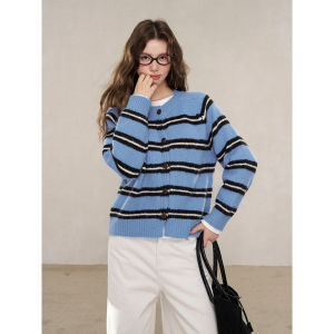 YIKEXIAOYEMEI | Áo Sweater Mùa Đông Họa Tiết Fair Isle Sọc Màu Block
