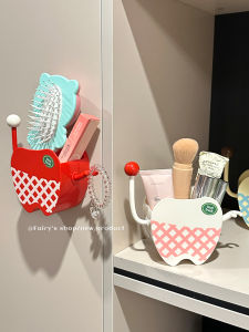 ชั้นวางของติดผนังแบบไม่ต้องเจาะ กล่องเก็บของ สำหรับห้องน้ำและห้องน้ำในบ้าน อุปกรณ์จัดระเบียบในครัวเรือน ที่เก็บแปรงแต่งหน้า