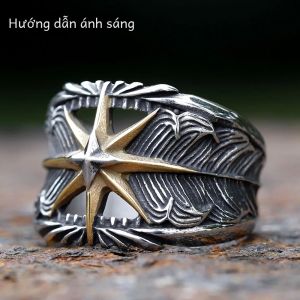 Nhẫn Octagram 2023 Dành Cho Nam Thép Không Gỉ 316L Kiểu Rỗng Phong Cách Punk Rock Thiết Kế Hình Lông Vũ Trang Sức Dành Cho Người Đi Xe Máy Quà Tặng Sáng Tạo R-1201