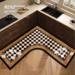xy | Water Absorbent Fast Drying Oil Absorbing Anti-Slip Easy Clean Kitchen Mat L-Shaped Thick
