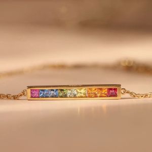 Rainbow Balance Wood Bracelet 18k Gold Plated with Colored Sapphire