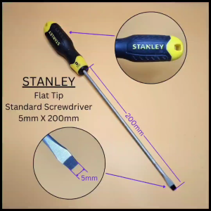 Ready Stock in SG. Stanley Flat Tip Standard Screwdriver 5mm (3/16") X 200mm (8"). The tip are made up of high quality steel to fastening bolts and nuts.  Cushion Grip Handle
