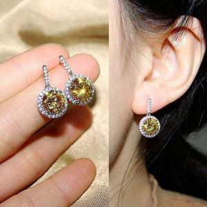 Huitan Blue/Pink/Red/Yellow Round CZ Dangle Earrings for Women Silver Plated Temperament Elegant Female Earrings Wedding Jewelry