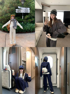 FF Blue Leisurely Warm Winter 56 Cotton Three Colors Fleece-lined Lazy and Simple Casual Hooded Sweatshirt and Sweatpants Sports Suit