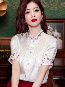 New Chinese Style Light National Style Chinese Knot Button Shirt Womens Summer Stylish Niche Style Machine Embroidery Small Shirt Improve Tang Suit Tops