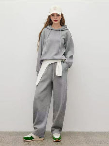 Grey Casual Drawstring Sports Pants High Waist Straight Leg Loose Fit Long Trousers for Women Autumn New Style Red Series