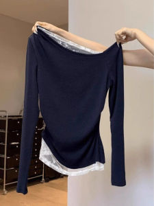 Elegant French Design Body-Fit Lace Shoulder T-Shirt