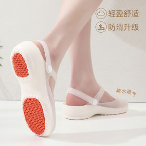 Womens Hole Shoes Summer Non Slip Soft Bottom Jelly Beach Sandals Outdoor Closed Toe Thick Sole White Nurse Slippers Outwear