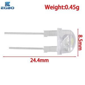 100 CÁI F8 8mm 0.5W Đèn LED Mũ Rơm Góc Rộng Trong Suốt Màu Trắng 3.0-3.2V Siêu Sáng Để Chiếu Sáng Tối Đa