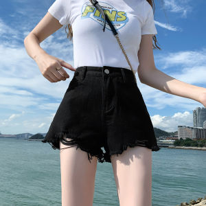 High Waist Loose Slimming Denim Shorts Womens Summer New A-Line Spicy Loose Frayed Hot Pants Cotton 100% Anti-Wrinkle