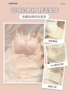 Pure Desire Womens Bra Lace Adjustable Gathered Underwear Anti-Sagging Side Breast Reduction Autumn Winter White Lace Bra