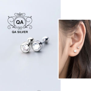 Khuyên tai bạc 925 tròn cầu nạm đá chốt bi vặn bông nụ nam nữ S925 CRYSTAL QA SILVER Earrings EA230307