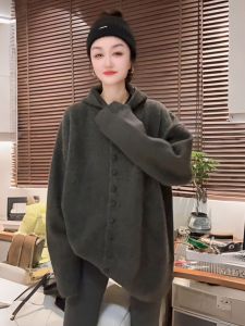 Gray Hooded Knitted Cardigan Womens Style 2025 New Mid-Length Early Autumn Fashion Top Warm Thermal Commute Other Material