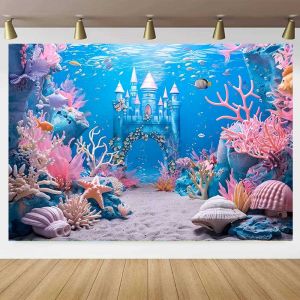 Underwater World Castle Fish Coral Aquarium Photography Background Baby Birthday Party Decor Portrait Backdrop Photo Studio