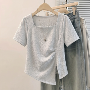 Áo Crop Top Cổ V Tay Ngắn Slim Dành Cho Size Lớn Viền Bất Đối Xứng Mới Xuất Hiện Mùa Hè