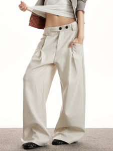 VATTY American Retro Linen Pleated Casual Pants Women Loose Straight Slimming High-End Feelings Leisure Trousers