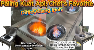 100/120CM BURNER DAPUR DUA TUNGKU HIGH PRESSURE/ 双圈猛火高压炒炉 STAINLESS STEEL DAPUR KWALI RANGE/DAPUR MASAK/ STOVE KUAT API BIRU TAJAM/ ADD-ON SHELF & SUS SALURAN GAS PIPE/KITCHEN EQUIPMENT