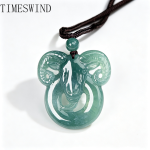 TIMESWIND Authentic A-type Jade Natural Bellwether Zodiac Sheep Three-d Pendant Women Men Lucky Career Necklace with Certificate
