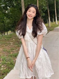 Váy Ngắn Tay Bồng Màu Trắng Phong Cách Hàn Quốc Ngọt Ngào Mùa Xuân Hè Cao Cấp Cho Nữ Váy Chữ a Cạp Cao Thường Ngày