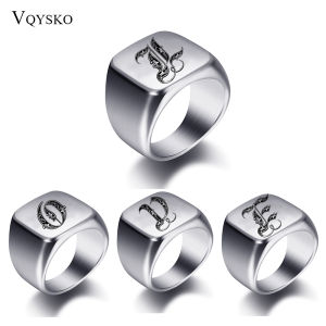 Initial Engrave Custom Rings For Men Stainless Steel Male Signet Blank Jewelry Ring Band High Polished Silver Tone U.S.Size