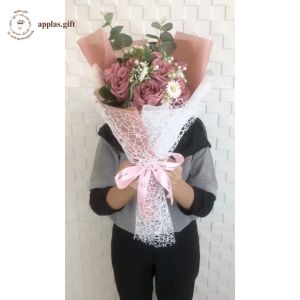 Bouquet Bunga Dusty Pink Rose Artificial Flowers Hand Buket Gift Engagement Wedding Graduation