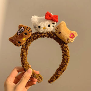 New Hello Kitty Girls Face Wash Hair Tie Plush Makeup Mask Hairband Fashionable Sweet Style Non-Tessellated Material